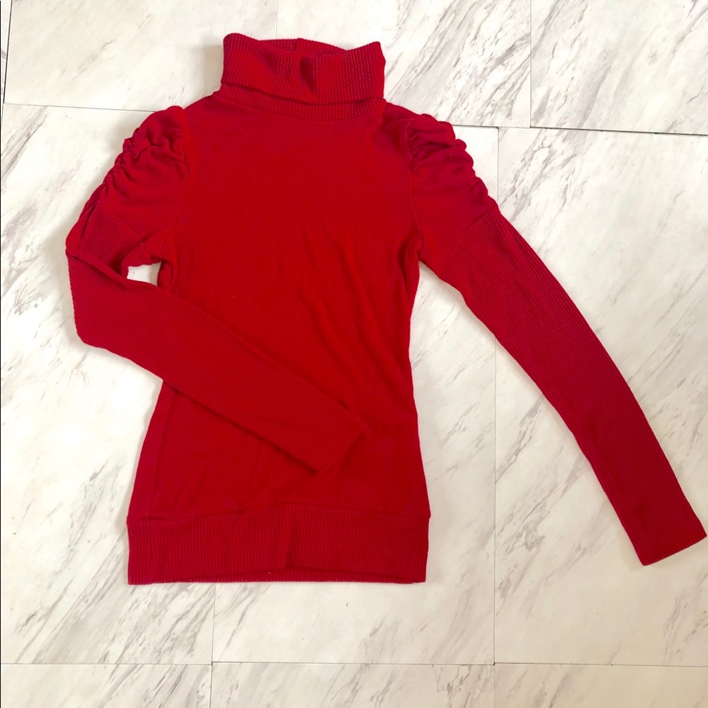 Women's Red Turtle Neck Long Sleeve Shirt